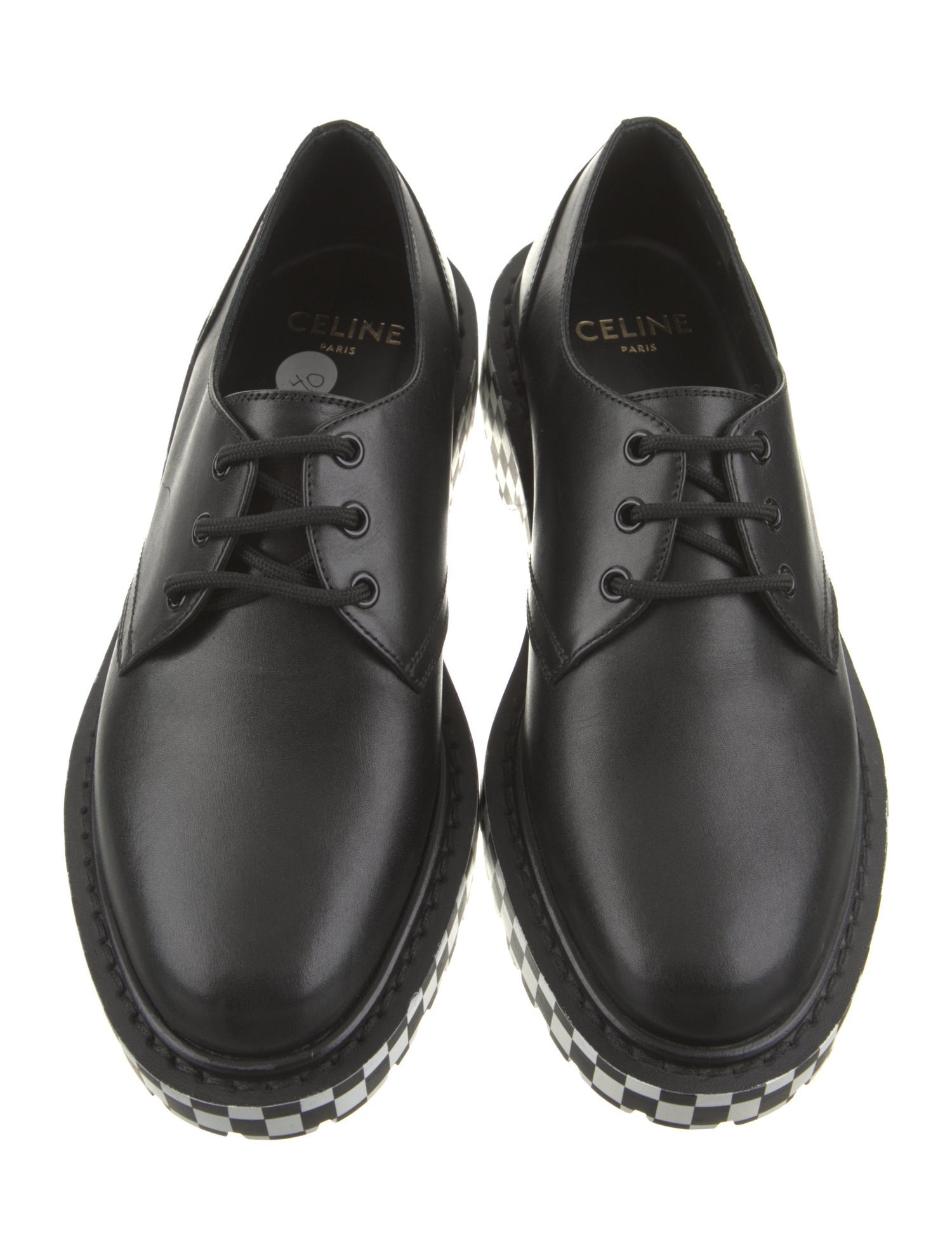 Celine Leather Plaid Print Derby Shoes